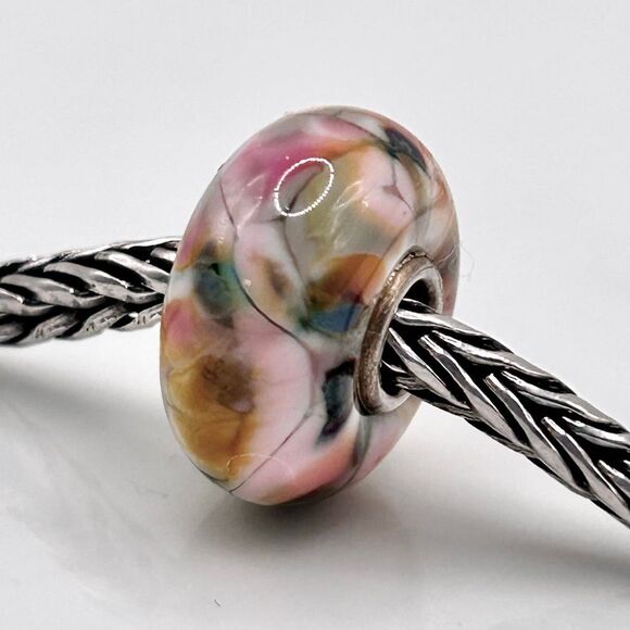 Summersday Artisan Trollbeads Style Trollstone Pale Pink Yellow GreenGray Mosaic - Picture 2 of 12